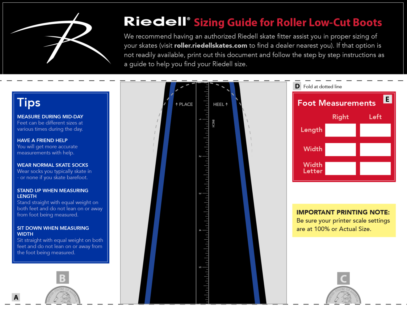 Riedell Roller Sizing Guide Low Cut Boots ImageButton