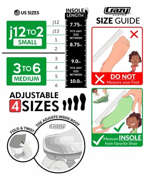 CRAZY Glitter POP Adjustable Size J12-2 OR 3-6 Roller Skates Sizing Guide